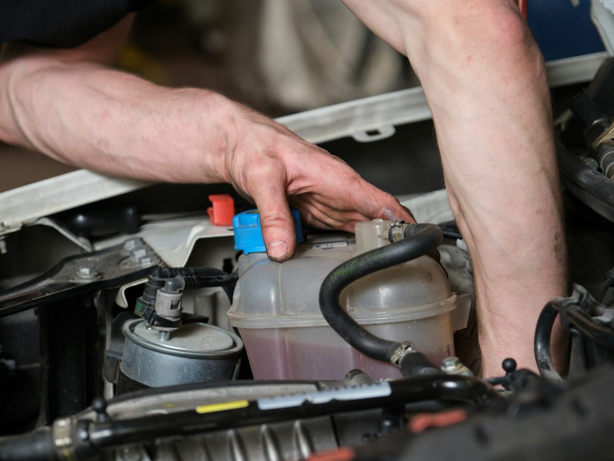 Car mechanic checking pulley on a car engine.