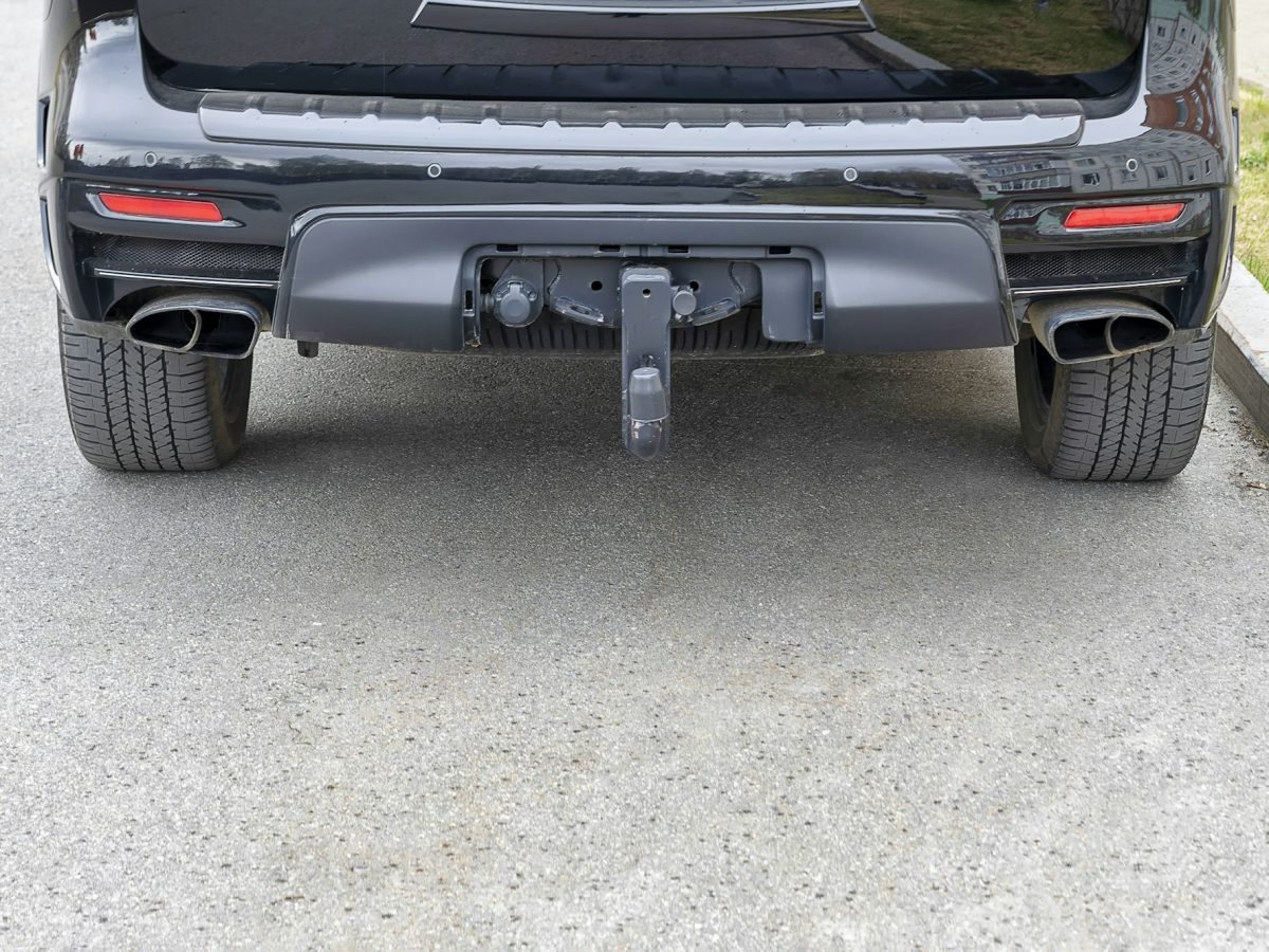 Tow hitch for towing a trailer of SUV. Day, horisontalshot Front view